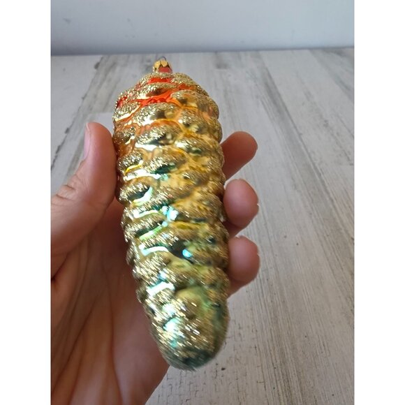 Vintage Columbia glitter gold acorn pinecone large ornament rainbow Xmas tree - Picture 7 of 7